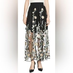 Maje Embroidered Floral Maxi Skirt
